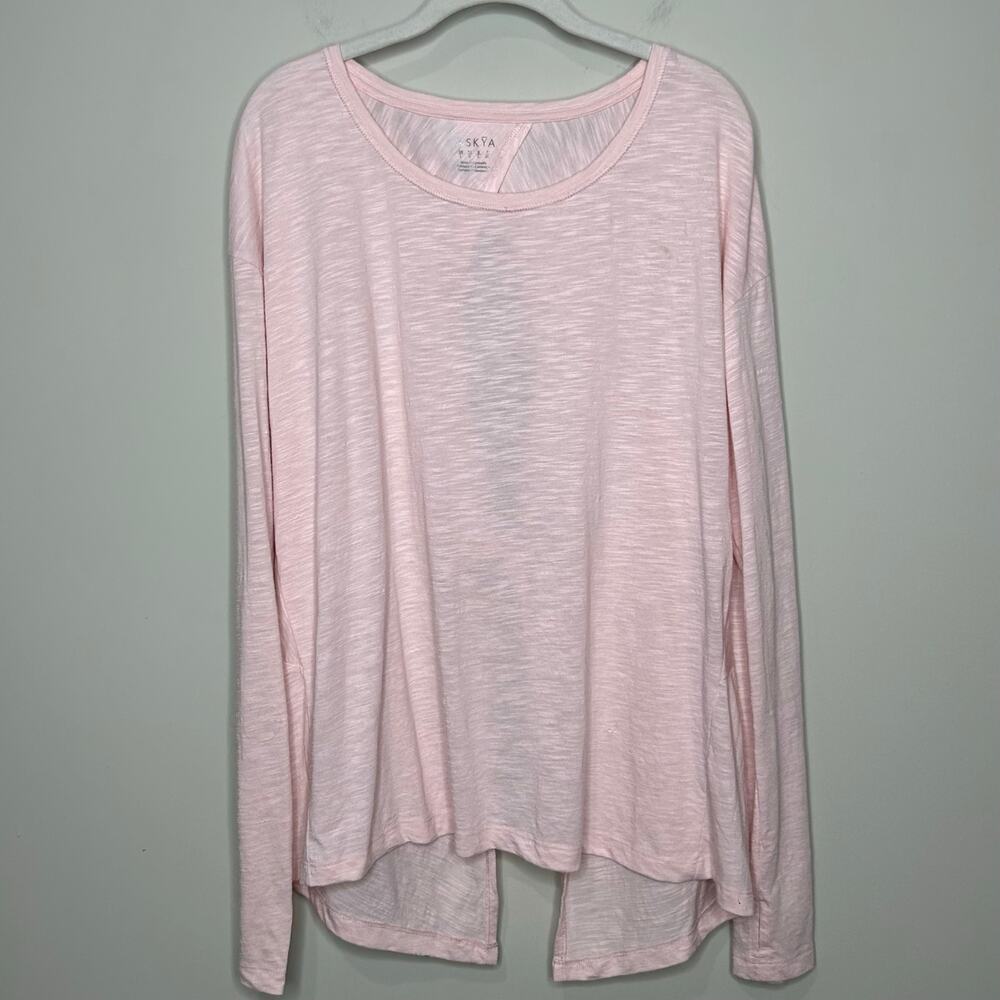 Askya Pink Open Back Lightweight T-Shirt Size L Drapey Loose Back Knot